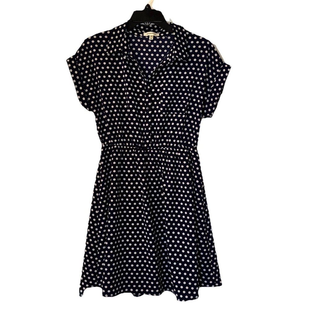 Retro Navy Blue White Polka Dot Skater Dress XL Short Sleeve Mini Pinup Hipster